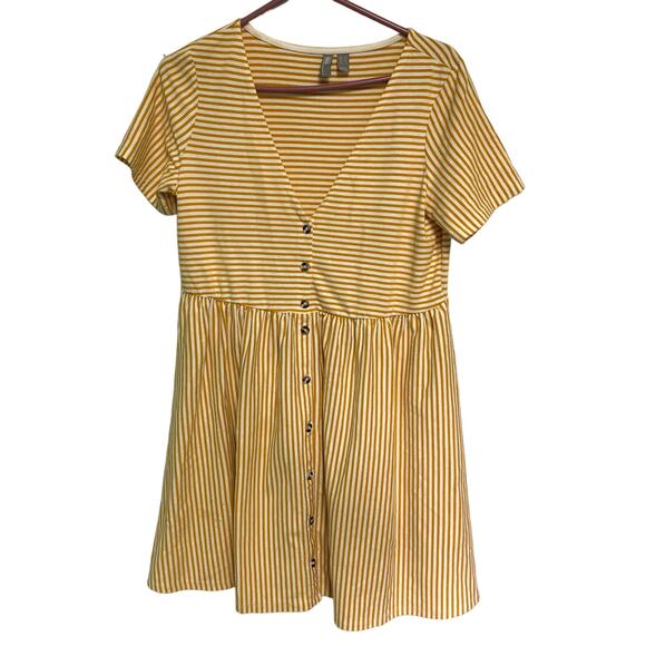 ASOS Yellow White Striped V-Neck Button Down Mini Dress Size 6 - Picture 1 of 5